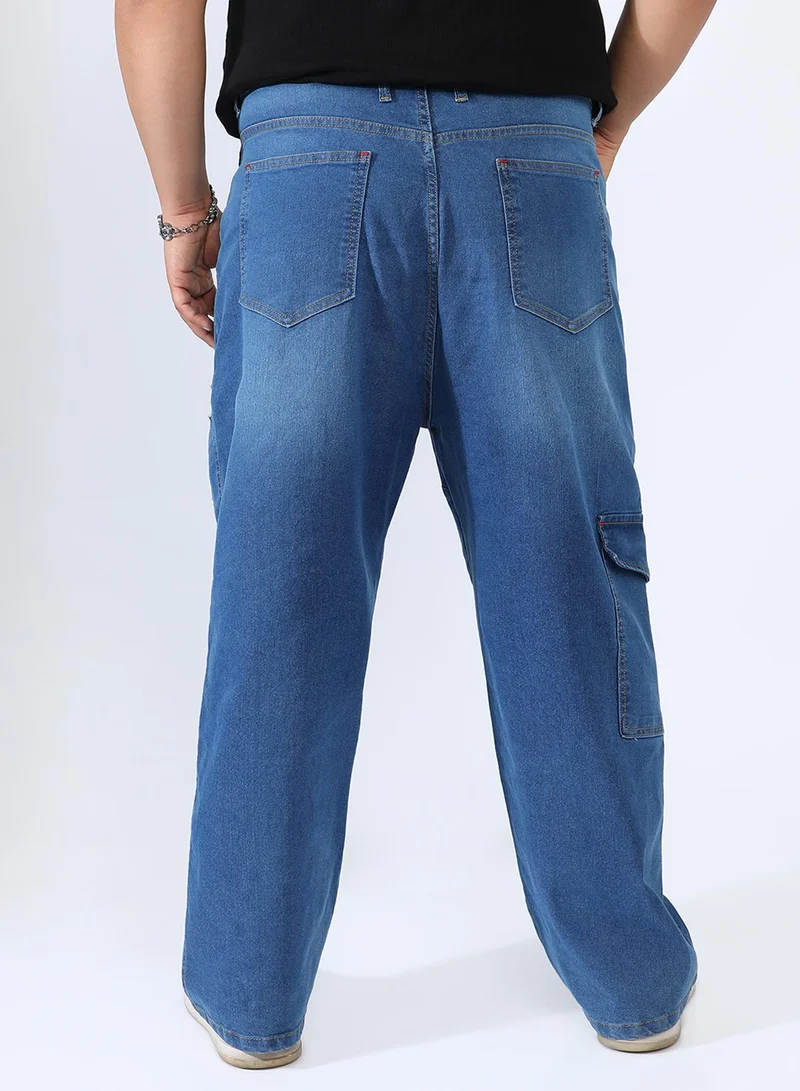 Instafab Plus  Men's Light Blue Asymmetrical Stitch Denim Jeans For Casual Wear | 6 Pockets | Mid-Rise | Button Closure | Plus-Size Denim Jeans Crafted With Comfort Fit For Everyday Wear for Men | Best Price UAE